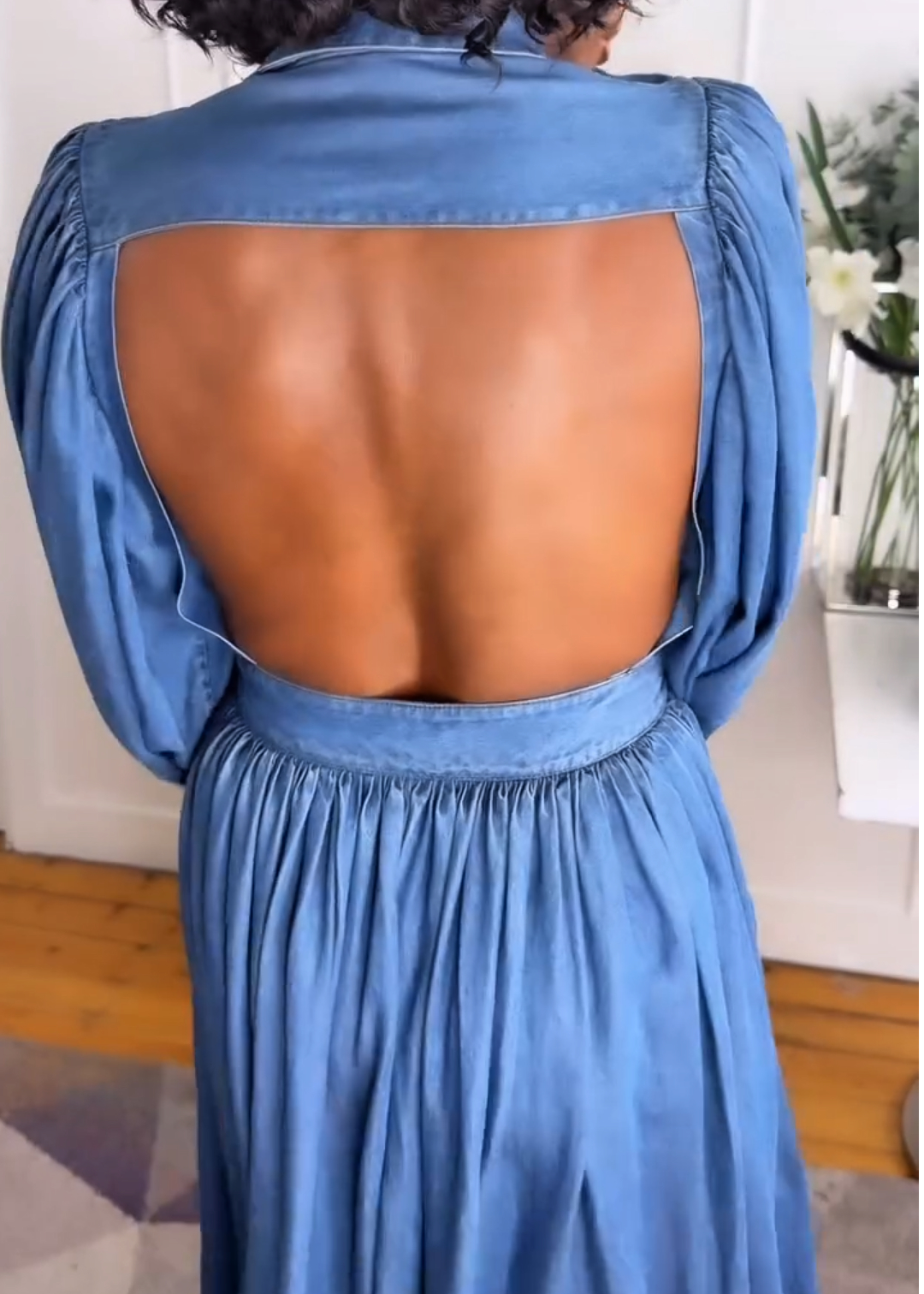 Backless Denim Shirt Maxi Dress