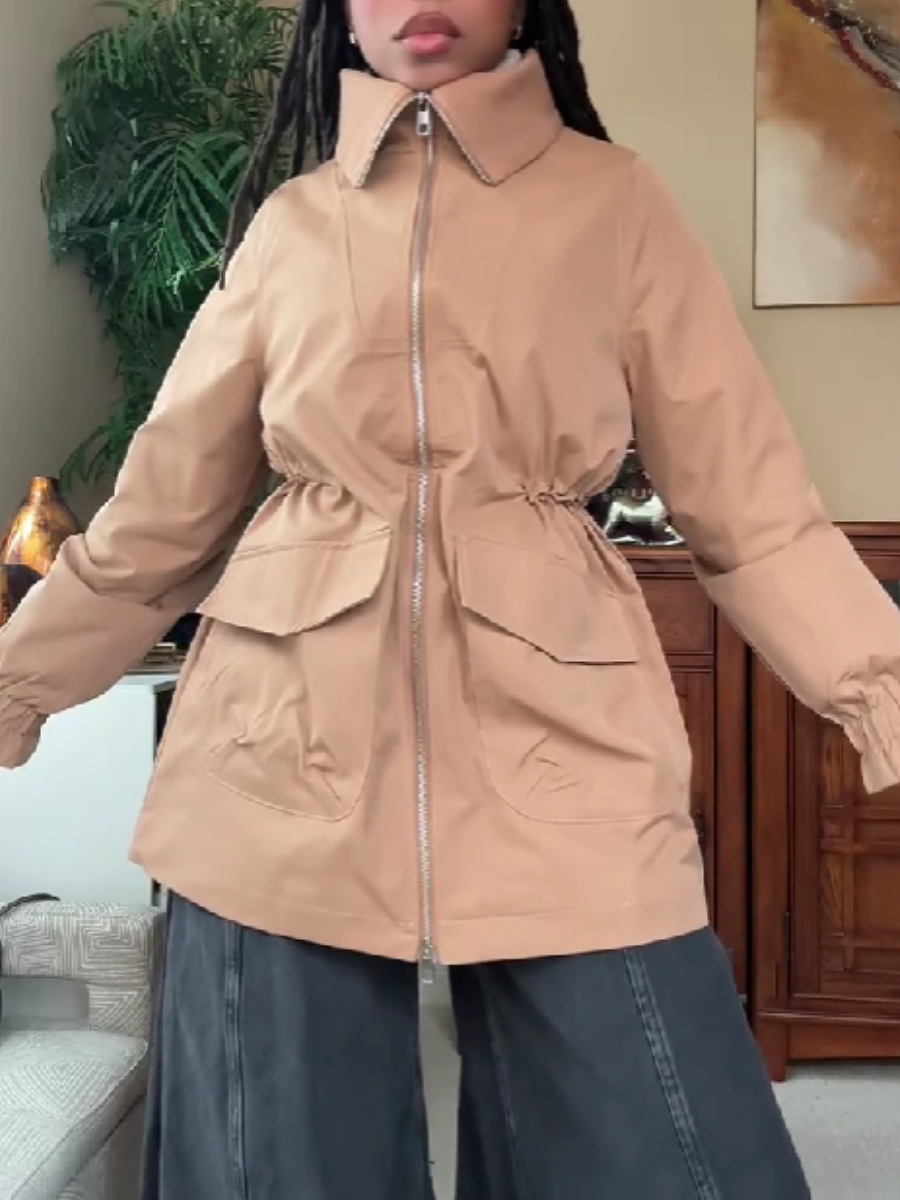 Tight Waist Pleated Cuff Tooling Jacket