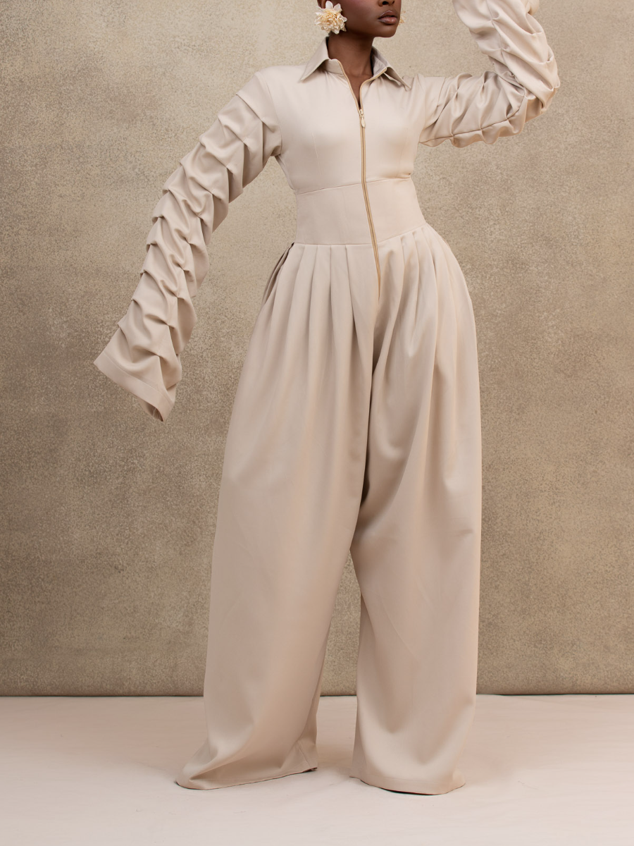 Ruffle-Sleeve Zip Jumpsuit