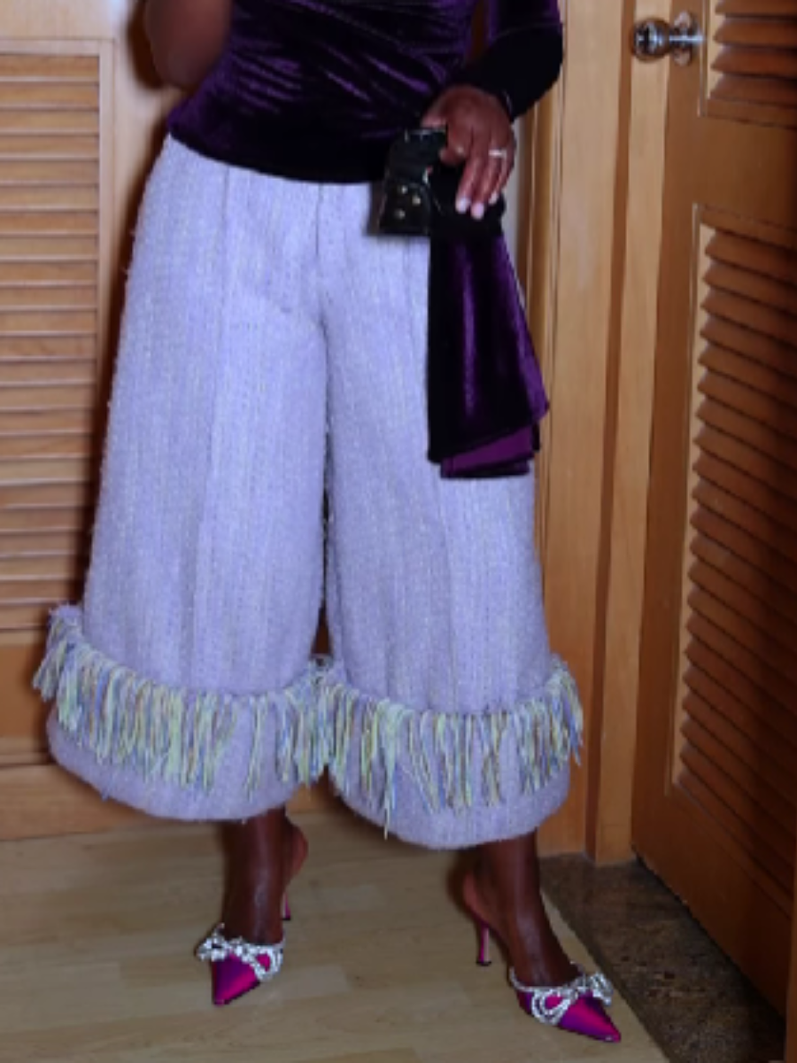 Tweed Multicolor Tassel Wide Leg Pants