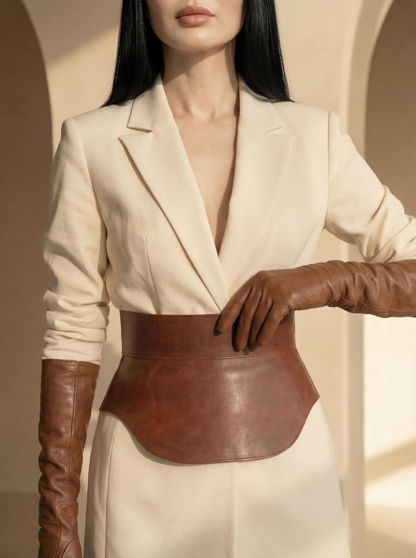 Crazy Horse Leather Peplum Belt - Corset Style Waist Cincher
