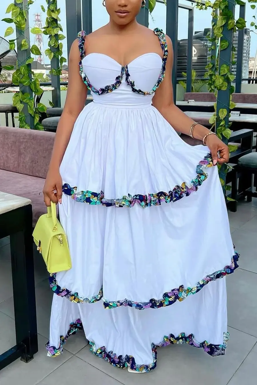 Ruffled Trim Spaghetti Strap Maxi Dress