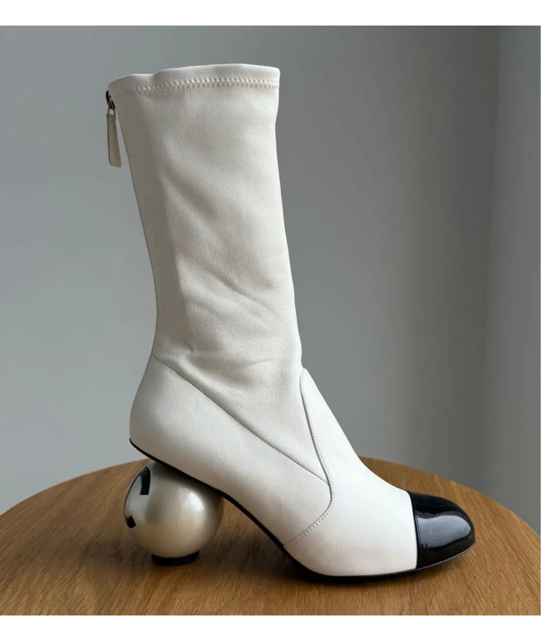Irregular Pearl Ball High Heels & Color-Block Ankle Boots
